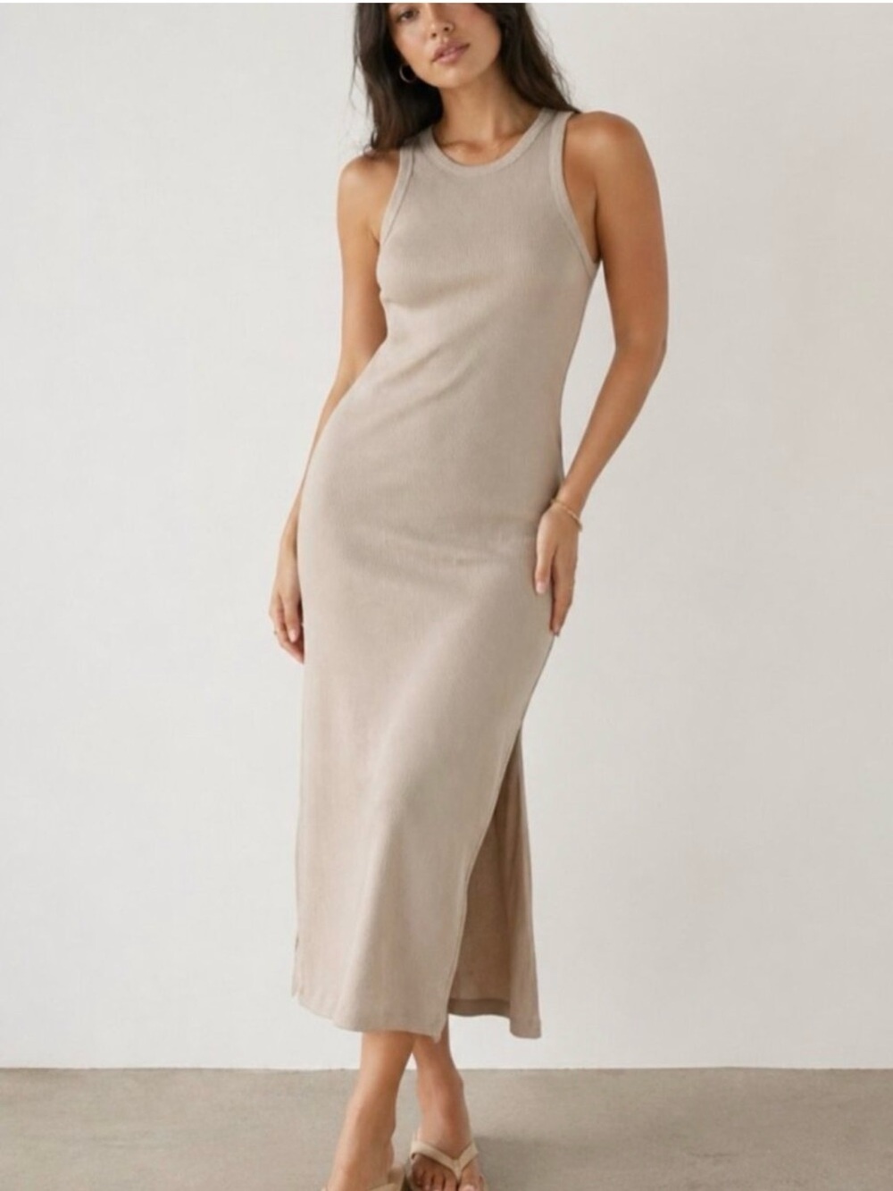 Abercrombie & Fitch Beige Ribbed Scuba Knit
Midi Dress